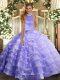 Glittering Sleeveless Floor Length Beading and Ruffled Layers Backless Quinceanera Dresses with Lavender