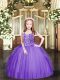 High End Lavender Tulle Lace Up Spaghetti Straps Sleeveless Floor Length Kids Pageant Dress Beading and Ruffles