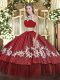 Most Popular High-neck Sleeveless Backless Sweet 16 Dresses Red Tulle
