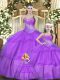 Sweetheart Sleeveless Quinceanera Dresses Floor Length Beading and Ruffles and Ruching Lilac Tulle