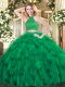 Vintage Green Halter Top Neckline Beading and Ruffles Quinceanera Dresses Sleeveless Backless