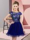 Blue Dama Dress for Quinceanera Prom and Party and Wedding Party with Sequins Scoop Cap Sleeves Zipper