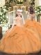 Perfect Sleeveless Tulle Floor Length Lace Up Pageant Dress Womens in Orange with Beading and Ruffles