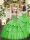 Low Price Green Organza Lace Up Evening Gowns Sleeveless Floor Length Beading and Ruffled Layers