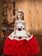 Superior Straps Sleeveless Pageant Dresses Floor Length Embroidery and Ruffles Red Organza