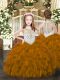 Sleeveless Floor Length Beading Zipper Little Girls Pageant Dress with Brown
