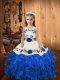 Top Selling Blue Organza Lace Up Little Girls Pageant Dress Sleeveless Floor Length Embroidery and Ruffles