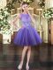 Pretty Mini Length Lavender Prom Evening Gown Tulle Sleeveless Beading