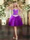 Elegant Sweetheart Sleeveless Prom Gown Mini Length Appliques and Ruffled Layers Purple Tulle