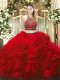 Colorful Halter Top Sleeveless Tulle Sweet 16 Dresses Beading and Ruffles Zipper