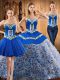 Trendy Multi-color Three Pieces Sweetheart Sleeveless Satin and Fabric With Rolling Flowers With Train Sweep Train Lace Up Embroidery Sweet 16 Quinceanera Dress