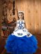 Floor Length Blue Little Girl Pageant Gowns Organza Sleeveless Embroidery and Ruffles