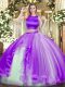 Glorious Purple Sleeveless Tulle Criss Cross 15 Quinceanera Dress for Military Ball and Sweet 16 and Quinceanera