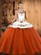 Floor Length Orange Red Sweet 16 Quinceanera Dress Halter Top Sleeveless Lace Up