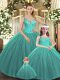 Best Selling Turquoise Straps Neckline Beading Quinceanera Dress Sleeveless Lace Up