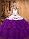 Captivating Purple Organza Lace Up 15 Quinceanera Dress Sleeveless Sweep Train Embroidery and Ruffled Layers