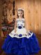 Royal Blue Organza Lace Up Little Girl Pageant Gowns Sleeveless Floor Length Embroidery and Ruffles