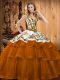 Rust Red Sleeveless Sweep Train Embroidery Sweet 16 Quinceanera Dress