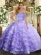Simple Lavender Lace Up Sweetheart Ruffled Layers Quinceanera Gown Organza Sleeveless