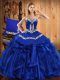 New Style Royal Blue Lace Up Sweet 16 Quinceanera Dress Embroidery and Ruffles Sleeveless Floor Length