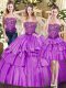 Eggplant Purple Sleeveless Floor Length Beading and Ruffled Layers Lace Up 15 Quinceanera Dress
