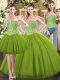 Luxurious Olive Green Ball Gowns Tulle Sweetheart Sleeveless Beading Floor Length Lace Up Quinceanera Dress