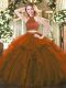 Captivating Halter Top Sleeveless Backless Ball Gown Prom Dress Brown Tulle