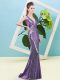 Nice Eggplant Purple Sleeveless Sequined Zipper Prom Party Dress for Prom and Party