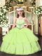 Perfect Yellow Green Sleeveless Floor Length Beading and Ruffled Layers Lace Up Pageant Dress for Teens