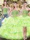 Sleeveless Floor Length Ruffled Layers Lace Up Quinceanera Dress with Yellow Green