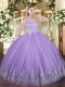 Free and Easy Lavender Tulle Zipper Straps Sleeveless Floor Length Sweet 16 Dress Appliques