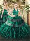 Custom Made Organza Sleeveless Floor Length Quinceanera Gowns and Appliques and Ruffles