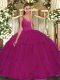 Super Organza V-neck Sleeveless Backless Ruffles Quinceanera Gown in Fuchsia