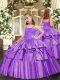 New Arrival Lavender Lace Up Pageant Gowns For Girls Beading and Ruffled Layers Sleeveless Floor Length