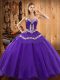 Fantastic Sleeveless Floor Length Embroidery Lace Up Sweet 16 Dresses with Purple