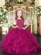 Stunning Floor Length Fuchsia Little Girls Pageant Dress Wholesale Scoop Sleeveless Zipper