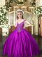 Purple Lace Up Kids Pageant Dress Beading Sleeveless Floor Length