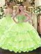 Chic Yellow Green Quinceanera Gown Military Ball and Sweet 16 and Quinceanera with Beading and Ruffled Layers Sweetheart Sleeveless Lace Up