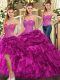 Pretty Fuchsia Sleeveless Floor Length Beading and Ruffles Lace Up 15th Birthday Dress