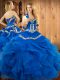 Fine Sleeveless Embroidery and Ruffles Lace Up Quince Ball Gowns