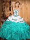 Floor Length Ball Gowns Sleeveless Aqua Blue Ball Gown Prom Dress Lace Up