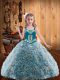 Multi-color Ball Gowns Straps Sleeveless Fabric With Rolling Flowers Floor Length Lace Up Embroidery and Ruffles Little Girls Pageant Dress