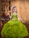 Pretty Olive Green Organza Lace Up Pageant Dress for Womens Sleeveless Floor Length Embroidery and Ruffles