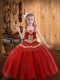 Customized Floor Length Red Pageant Dress Organza Sleeveless Embroidery and Ruffles