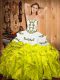 Inexpensive Yellow Green Lace Up Strapless Embroidery and Ruffles Quinceanera Dresses Satin and Organza Sleeveless