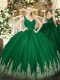 Sleeveless Tulle Floor Length Zipper Quinceanera Dresses in Dark Green with Beading and Appliques