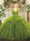 Olive Green Sleeveless Floor Length Beading and Ruffles Zipper Sweet 16 Quinceanera Dress