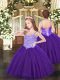 Purple Spaghetti Straps Neckline Appliques Pageant Gowns For Girls Sleeveless Lace Up