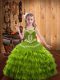 Affordable Embroidery and Ruffled Layers Little Girls Pageant Dress Wholesale Olive Green Lace Up Sleeveless Floor Length