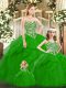 Floor Length Lace Up Vestidos de Quinceanera Green for Military Ball and Sweet 16 and Quinceanera with Beading and Ruffles